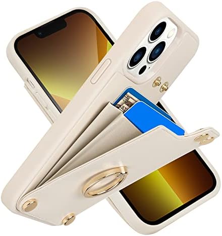 LAMEEKU kompatibilan sa futrolom za iPhone 13 Pro novčanik 6.1, kožnom futrolom sa držačem kartice, postoljem za rotaciju 360°, zaštitnom futrolom za dugme RFID za blokiranje za Apple iPhone 13 Pro bež