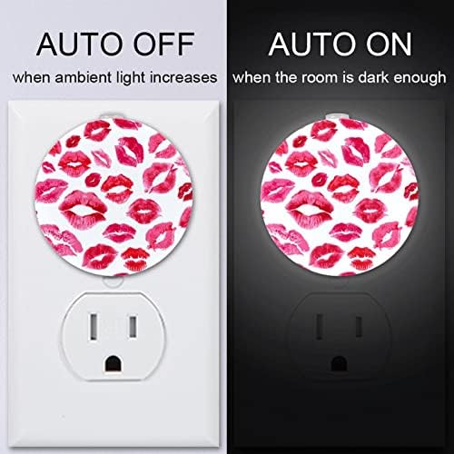 2 paket Plug-in Nightlight LED noćno svjetlo crveno ružičaste ženske usne Print uzorak sa senzorom sumraka do zore za dječiju sobu,