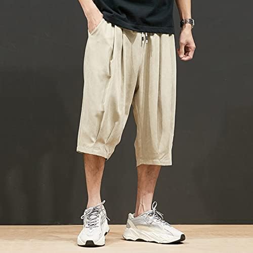 Beuu Mens Capris Hlače Japanski stil plus veličina labave casual hlače Ljeto ispod koljena elastična crtača jogger kratke hlače