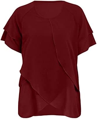 Žene plus veličina šifonske bluze casual labavi fit Flowy Elegantne košulje Solid boja ruffle mrežice kratkih rukava