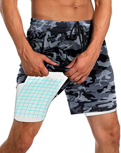 Milin Naco kratke hlače za trening za muškarce, kratke hlače za brzo sušenje s džepovima, 2 u 1 mrežaste atletske kratke hlače sa Kompresijskom podlogom…