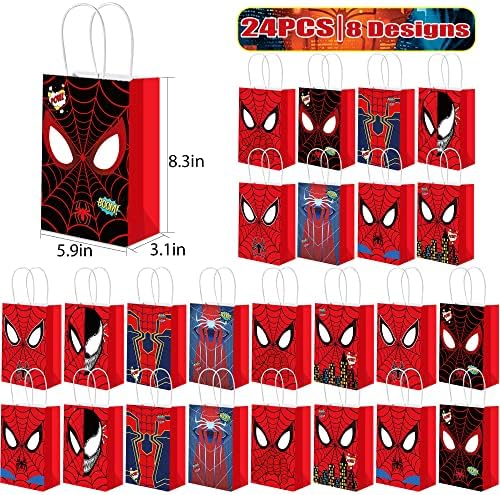 24 kom Spider Hero Party kese sa ručkama, velike debele Kraft dvostrane paukove mreže štampane izdržljive poklon Goodie Treat Candy