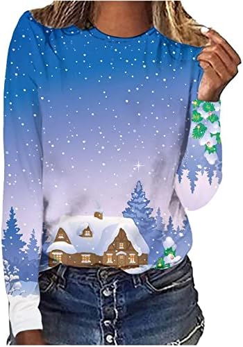 Košulje s dugim rukavima za žene Modni božićni ispisani labavi majica Bluza Okrugli vrat Ležerne prilike