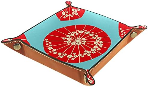 Valet ladica, PU kožnog hvataljka, organizator ladice, kutija za odlaganje za satove Nakit kovani ključ, japanski retro crvena cvjeta