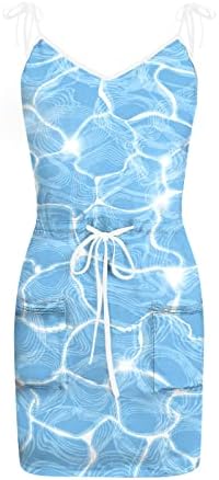 Iqka žene Camis Dress Tie Dye Print kratke Mini haljine na plaži bez rukava V vrat elastični struk sarafan s džepnim Vestidosom