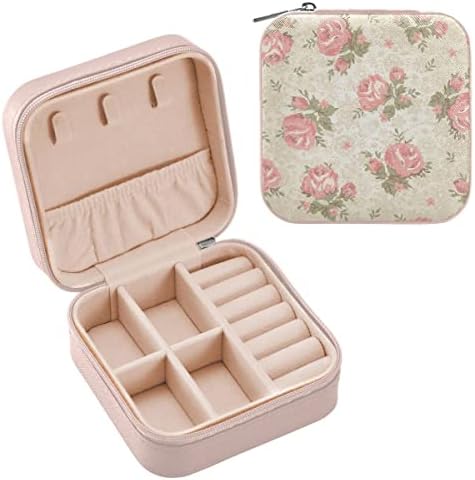 MNSRUU mala kutija za nakit Pink Roses Vintage Mini kutije za nakit za djevojčice prenosiva putna torbica za nakit mala kutija za