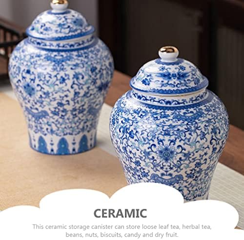 HealFy Dekorativni jar od keramičkog đumbira sa poklopcem Homple Hram kaciga JAR Antique Porcelain Jar plava i bijela vaza Cvjetni