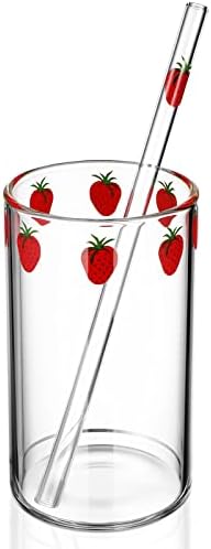 ZERODEKO CLEAR STAKL Mliječna boca sa slamom, lijepim šalicama od jagode uzorka, čaša od stakla čaša za toplotnu vodu otporna na vodu za vodu za piće