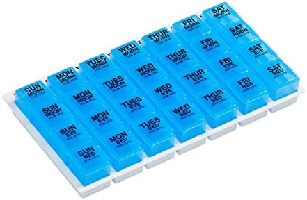 Ezy Dose sedmični Organizator pilula, kutija vitamina i lijekova, veliki iskačući pretinci, 4 puta dnevno, plava