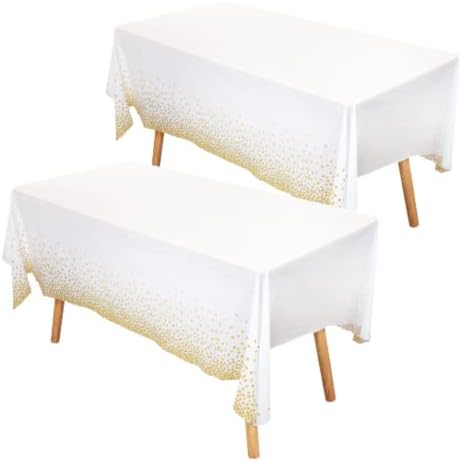 Mr. Pen-Party stolnjak, 108 x 54, 2 pakovanja, bijeli i Zlatni stolnjak, plastični pravougaoni stolnjak, stolnjaci za pravougaone stolove, trpezarijski stolnjaci pravougaonik, vodootporni pokrivač za sto