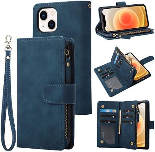RANYOK torbica za novčanik kompatibilna sa iPhoneom 13, Premium PU kožni zatvarač Flip Folio novčanik RFID Blokiranje sa magnetnim zatvaračem za zapešće ugrađena zaštitna torbica za postolje