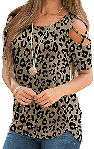 Fmchico ženska hladna ramena Casual vrhovi kratki rukav sa patentnim zatvaračem V vrat tunika majica bluza