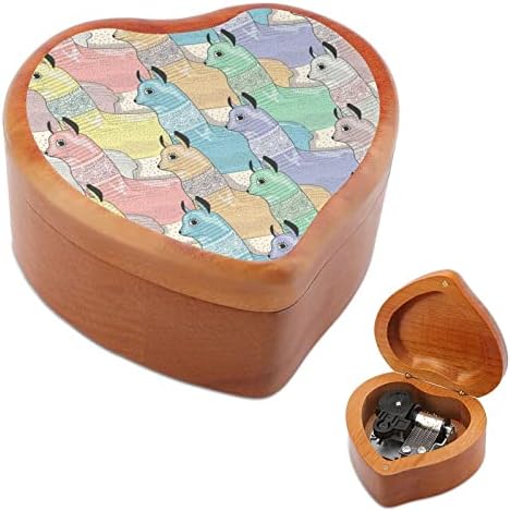 Slatka Lamas drvena muzička kutija u obliku srčanih muzičkih kutija Vintage Wood kutija za poklon