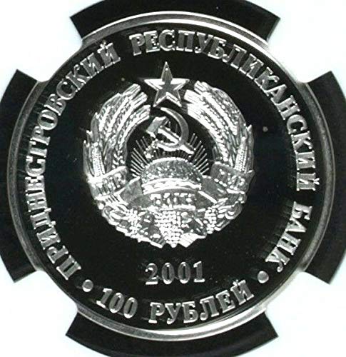 2001 Nepoznata transnistava 2001 Srebrni novčić 100 rubalja Lariono Coin PF 66 Ultra Cameo NGC