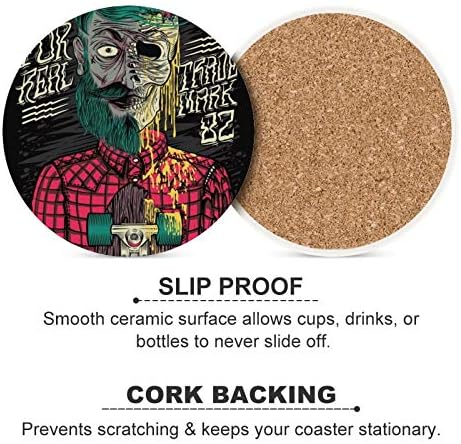 Apsorbentne keramičke podmetači za piće 4 Prečnik za dom sa Cork stražnjim umjetničkim dizajnom skeleta ilustracije uzorak podmetači