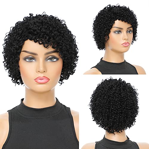 Kratke kovrčave perike za crne žene ljudska kosa Afro Pixie rezane perike brazilska ljudska kosa perika sa strane šiške Kinky kovrčava
