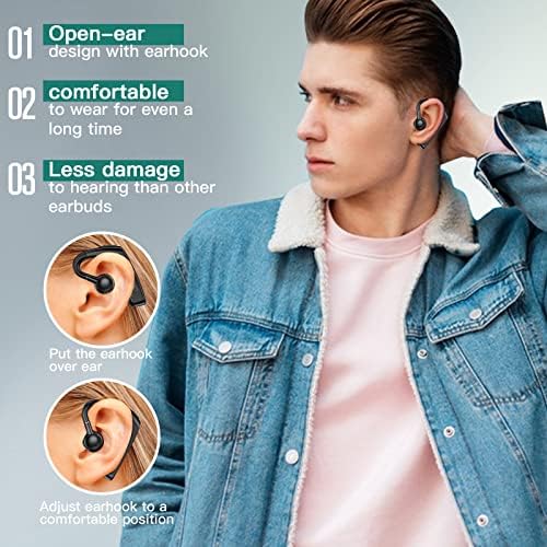 Otvorene slušalice za uši bežična Bluetooth kondukcija za jednu kost Bežične ušice sa ušiokima Slušalice za kostiju kostiju Bluetooth glava slušalice IPX5 vodootporna dugačka slušalica za trajanje baterije crna