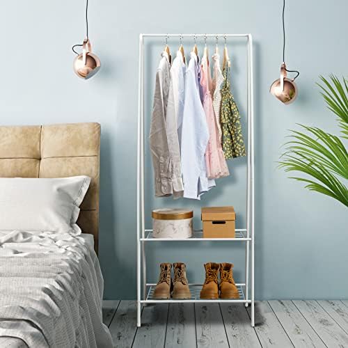 Coobl stalak za odjeću, prijenosni veliki stalak za odjeću sa 2-slojnim policama za odlaganje za ulaz i krevet
