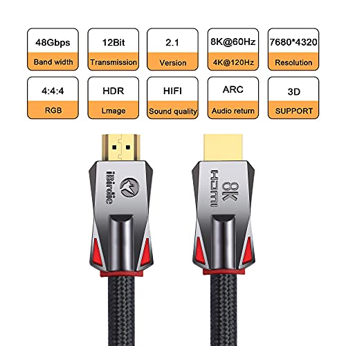 iBirdie 8K HDMI 2.1 kabl 1.5 Feet 8k60hz 4K120hz 4K144hz HDCP 2.3 2.2 eARC ARC 48Gbps Ultra velike brzine kompatibilan sa Dolby Vision