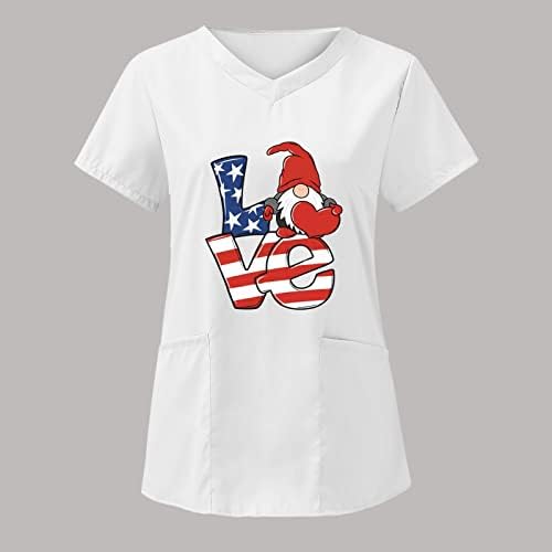 4. jula majice za žene američke zastave letnje kratke rukave V vrat košulje sa 2 džepovima bluza Top Holiday Casual Workwear