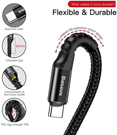 Baseus USB Tip C kabl za automobil, uvlačivi USB C kabl Curly USB a na USB-C kabl za brzo punjenje kompatibilan sa Samsung Galaxy