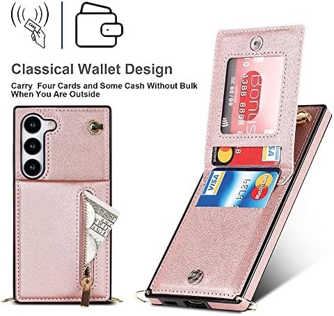 Ephoou Crossbody ženska torbica za novčanik za Samsung Galaxy S23 sa držačem za kartice, Navlaka za torbicu sa remenom za ramena koja se može skinuti za Samsung Galaxy S23 futrola za telefon sa patentnim zatvaračem Rose Gold