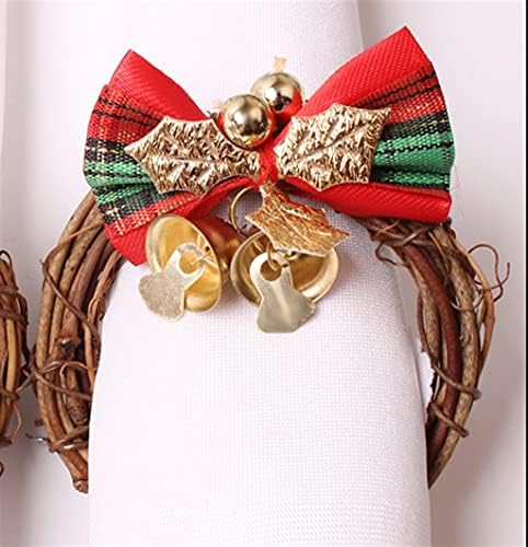 Walnuta 6pcs Božić Bowknot Garland Buckle od salveta Rattan Bell Sapkin Ring Fold Flower Buine Tkaning za prsten