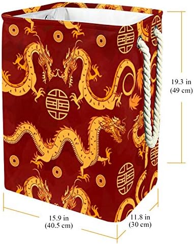 Tizorax Gold Dragons Kineski Ukrasvelika korpa za veš , vodootporna sklopiva korpa za odlaganje od kvadratne oksfordske tkanine