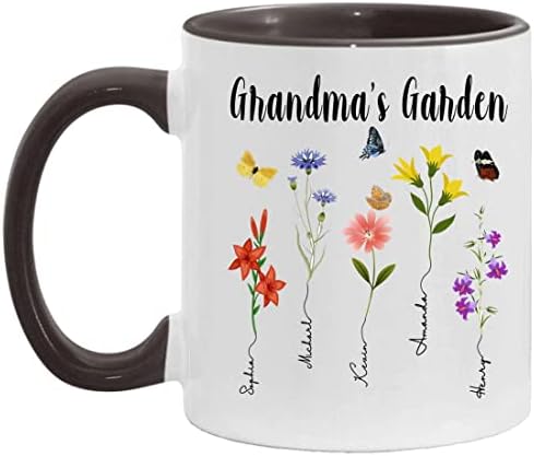 Personalizirana bakana vilica - prilagođena prekrasna naziva cvijeća sa djecom - poklon jedinstven za majčin dan bake, rođendan, Božić -Mug-keramika 11 i 15 oz