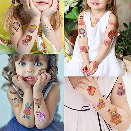 Tazimi 110kom Glitter privremene tetovaže za djevojčice, Glitter Princess Castle Rainbow privremene tetovaže za rođendansku zabavu