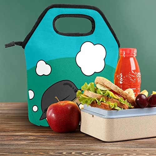 Guerotkr torba za ručak za žene, kutija za ručak za muškarce, ženska kutija za ručak, apstraktna zelena knjiga plavi uzorak
