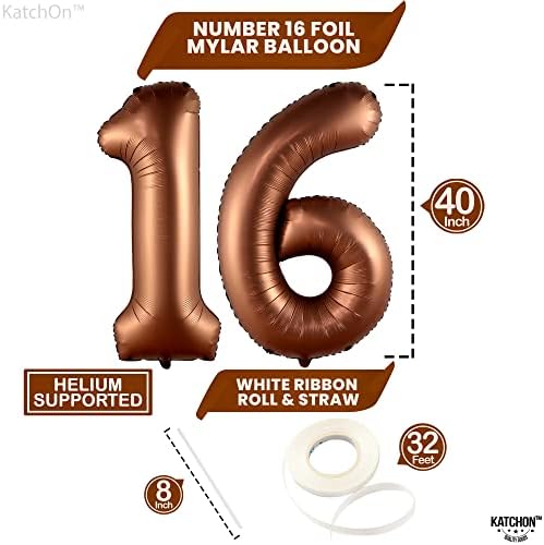 KatchOn, kafa braon 16 balonskih brojeva - 40 inča | džinovski slatki 16 baloni, slatki ukrasi za 16 rođendana | ukrasi za 16. rođendan za dječake, ukrasi za 16. rođendan za djevojčice, dekor za 16 rođendana