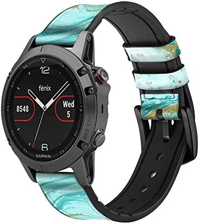 CA0702 zeleni Mramor grafički Print koža & amp; Silikonski Smart Watch bend traka za Garmin pristup S40, Forerunner 245/245/645/645,