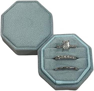 Angažman prstenastim kutijom Premium 3 utor Octagon Vjenčani prsten Vintage Velvet prsten za nakit za angažovanje i ceremonija vjenčanja