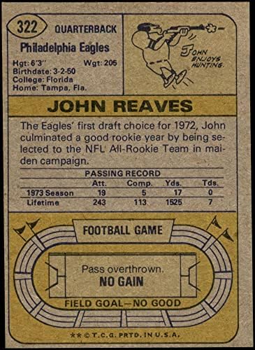 1974 TOPPS 322 John Reaves Philadelphia Eagles VG Eagles Florida