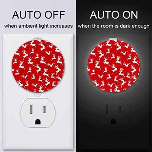 2 paketa Plug-in Nightlight LED noćno svjetlo sa senzorom sumraka do zore za dječiju sobu, rasadnik, kuhinju, hodnik bijeli Raindeer na crvenoj boji