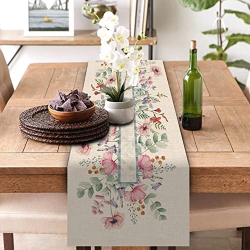 Seliem Spring Anemone cvijet eukaliptus trkač stola, akvarel postrojenje listići ružičasti cvjetni kućni kućni dekor, ljetna sezonska