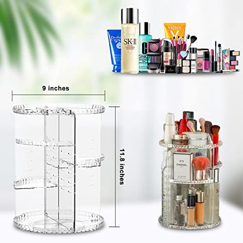 Organizator šminke, Organizator kupaonica 360 ° Rotirajuća visina polica, DIY podesiva šminka za predenje nosača za predenje, šminkanje i skladištenje za vanity Desktop Countertop kupaonice