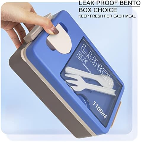 Bento kutija za odrasle, 3 odjeljak Bento Box ručak Box Dook za curenje, Bento kutija sa umakom, 1100ml Moderna bento kutija sa priborom,