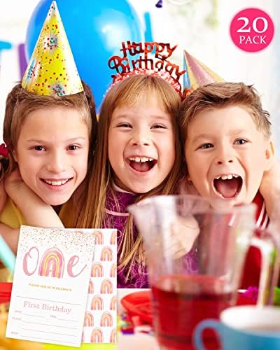 Pozivnice za rođendan za djevojku, 1. prvi rođendan pozva na koverte, 20 paketa ružičaste duge