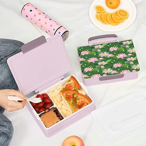KIGAI PINK LOTUS ručak kutija za ručak 1000ml Bento kutija sa kašičicom 3 pretinca za skladištenje hrane za odrasle, ružičaste