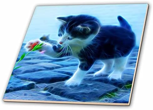 3drose slatka mačića igra sa cvijetom sliku svjetlosti Infused slika-Tiles
