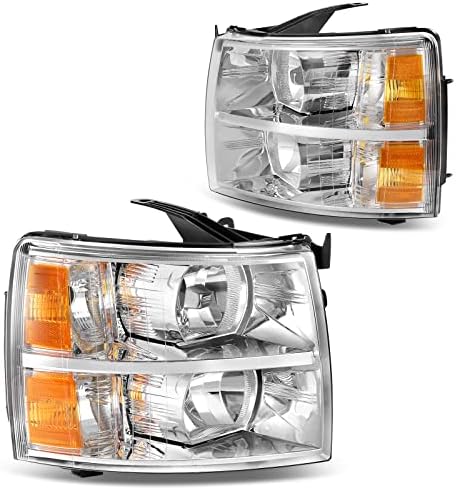 DWVO sklop farova kompatibilan sa 2007-2013 Chevrolet Silverado 1500, 2007-2014 Chevrolet Silverado 2500HD 3500hd zamjenska prednja lampa hrom kućište Amber reflektor