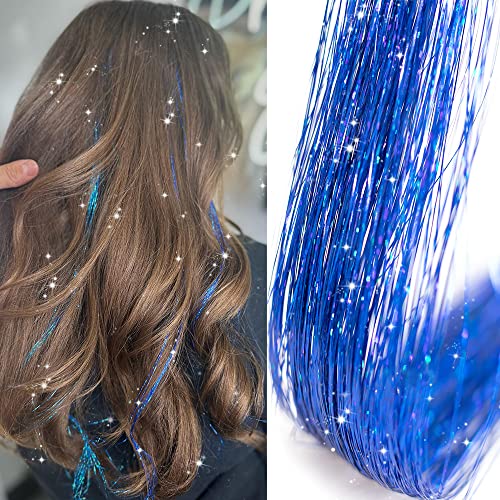 Umylar klip u šljokicama za kosu,pakovanje od 12 kom ,20 inča svjetlucave BlueTinsel ekstenzije za kosu , festivalski poklon šljokice Fairy Hair Extension Party Dazzle Hair Accessories Strands Kit za žene djevojčice djecu