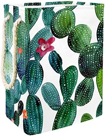 Korpa za veš akvarel Tropski kaktus uzorak sklopiva platnena korpa za odlaganje veša sa ručkama odvojivi nosači koji dobro drže vodootporne