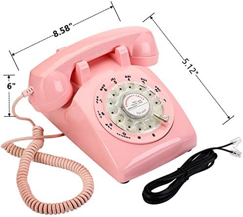 Yopay Pink Retro staromodni telefon sa rotirajućim biranjem, Vintage mehanički telefon sa zvonjavom fiksni telefon za dom, kancelariju,