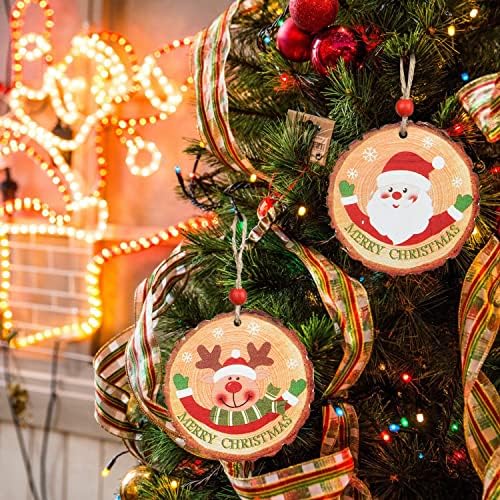 Lvydec 10pc drveni Božić Haning Ornamenti, 3 inčni okrugli Tree ornamenti sa Božić tematske slika za božićnu jelku Party Home Decoration