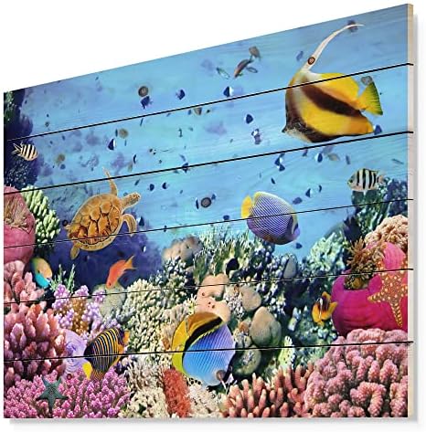 DesignQ Coral Colony On Reef Egipat Tradicionalni Drveni Zidni Dekor, Umjetnost Ružičastih Drvenih Zidova, Velike Životinje Drvene