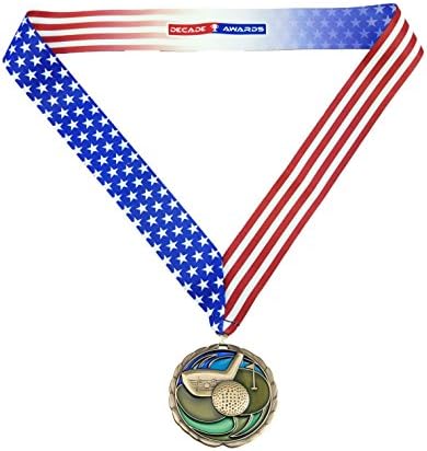 Dekada nagrada za golf u boji medalja - 2,5 inčni medaljon sa širokim turnirima sa zvijezdama i prugama američke zastave V vrpca