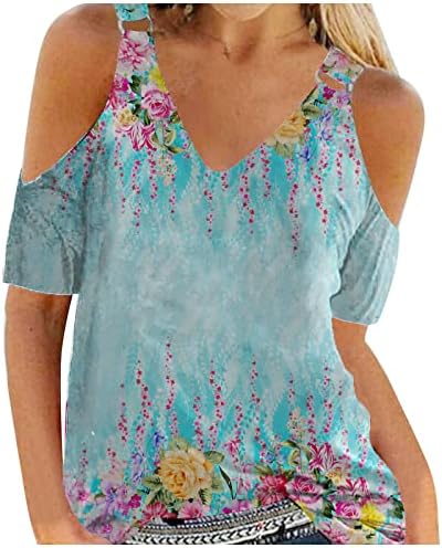 Hladne vrhove ramena za žene, ljetne vrhove za žene 2023 Trendi vrhovi T majice Cvjetne grafike Tees Slatke Dressy Bluze